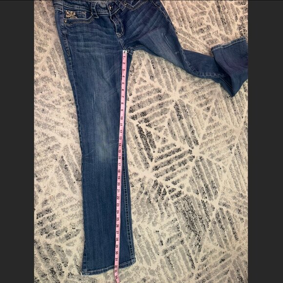 GRACE Size 28 Dark Blue Bootcut Jeans Low Rise Embellished Pockets Medium Blue - Picture 9 of 13